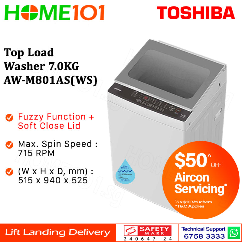 Toshiba Top Load Washing Machine 7 - 9KG AW-M801AS(WS) | AW-M901BS(WS) | AW-M1000FS(WS)