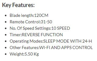 KDK Ceiling Fan with DC Motor LED Light & Wi-Fi 48" E48GP - REPLACEMENT $30.00