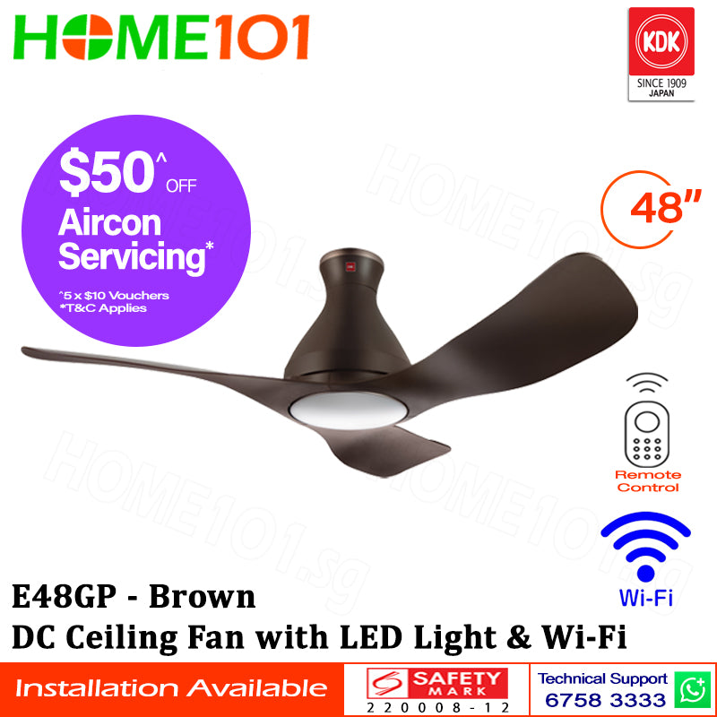 KDK Ceiling Fan with DC Motor LED Light & Wi-Fi 48" E48GP - REPLACEMENT $30.00