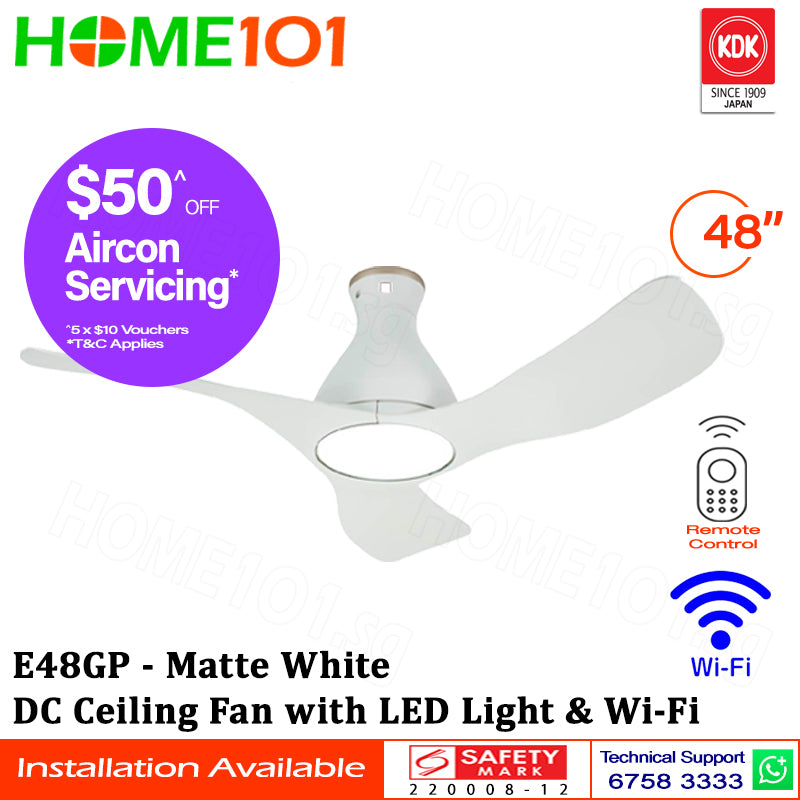 KDK Ceiling Fan with DC Motor LED Light & Wi-Fi 48" E48GP - REPLACEMENT $30.00