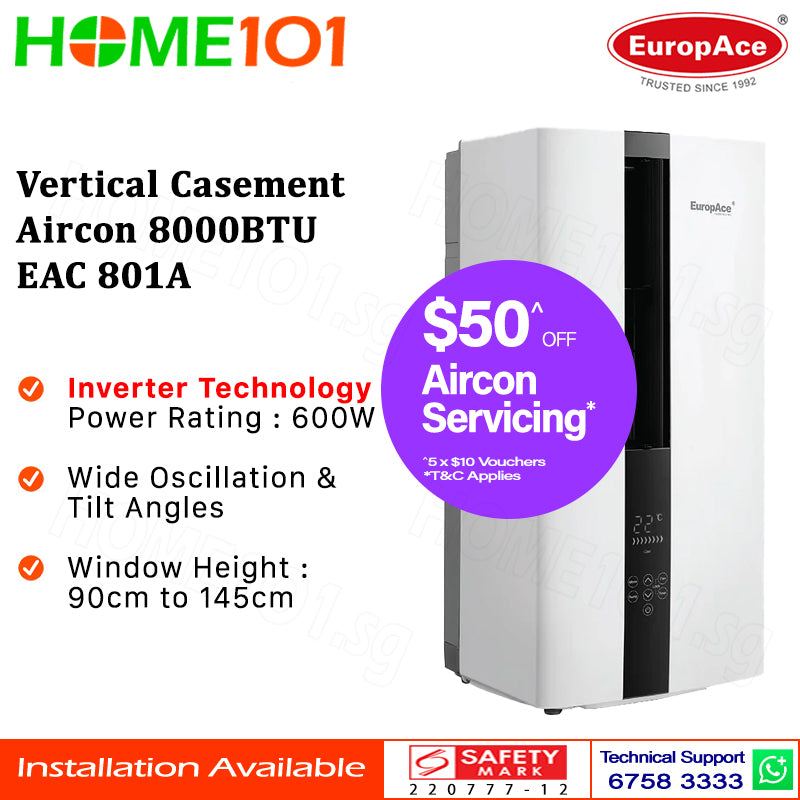 EuropAce Vertical Casement Aircon 8000BTU EAC 801A