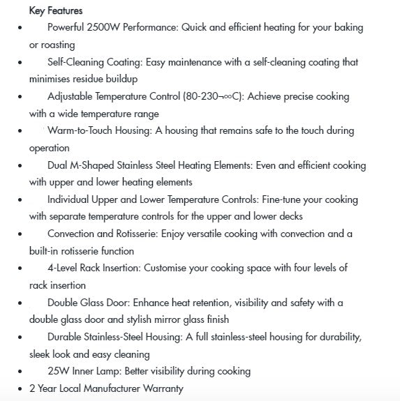 Jogen Self Cleaning Convection Oven 45L EO 2500S