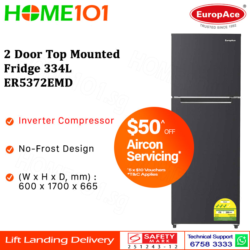Europace 2 Door Top Mount Fridge 334L ER5372EMD