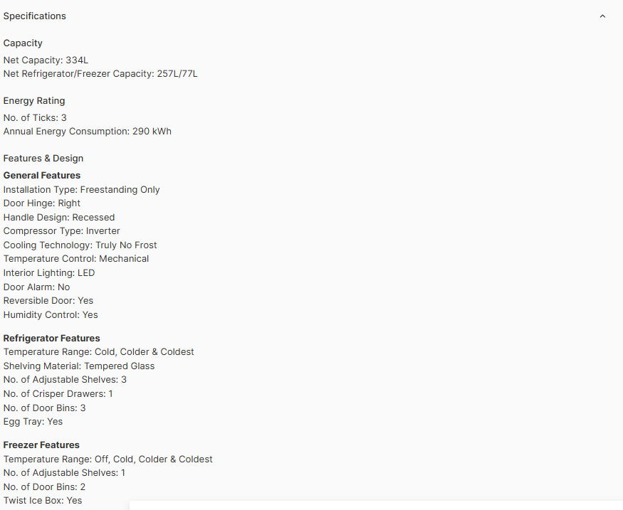 Europace 2 Door Top Mount Fridge 334L ER5372EMD