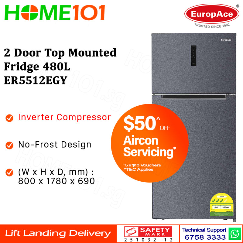 Europace 2 Door Top Mount Fridge 480L ER5512EGY