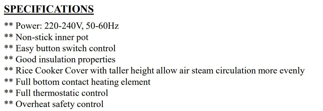 Crown Commercial Electric Rice Cooker 8.0L ERC 40A