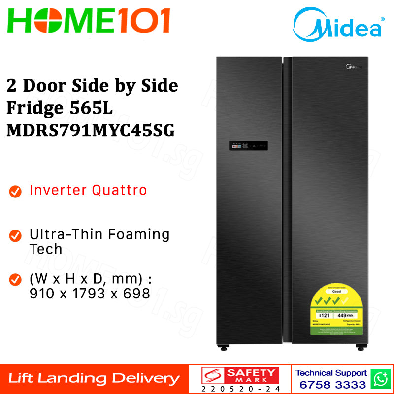 Midea 2 Door Side by Side Fridge 565L MDRS791MYC45SG