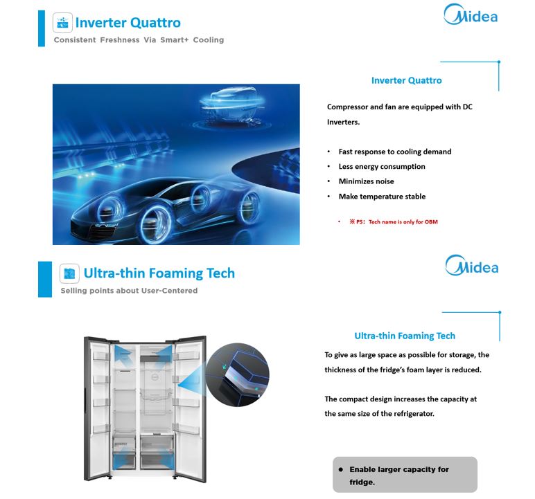 Midea 2 Door Side by Side Fridge 565L MDRS791MYC45SG