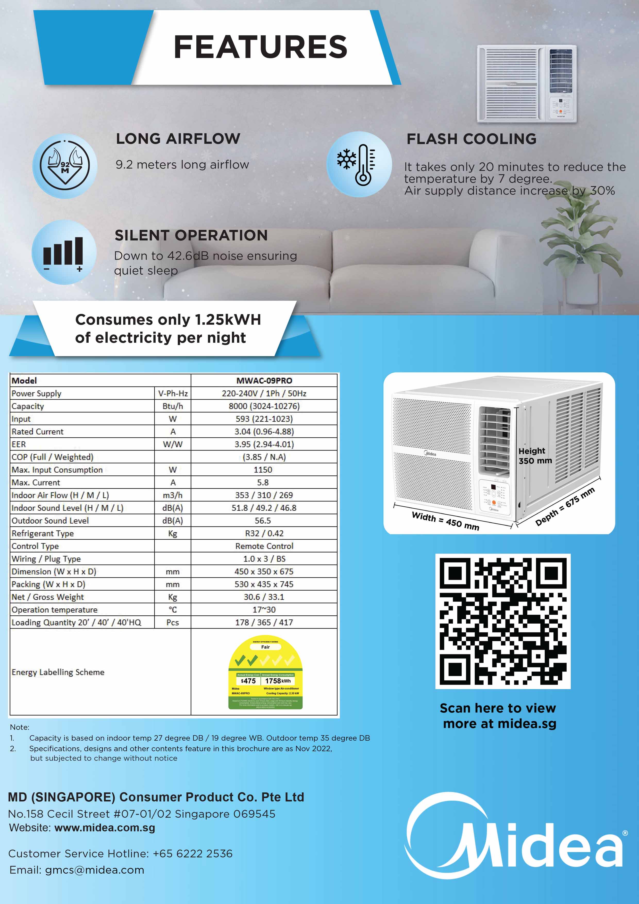 Midea Inverter Window AirCon with Remote 8000btu MWAC09PRO | MWAC-09PRO
