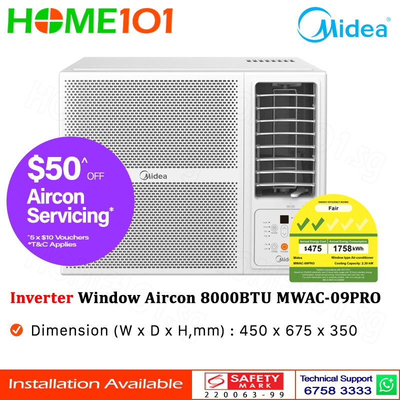 Midea Inverter Window AirCon with Remote 8000btu MWAC09PRO | MWAC-09PRO