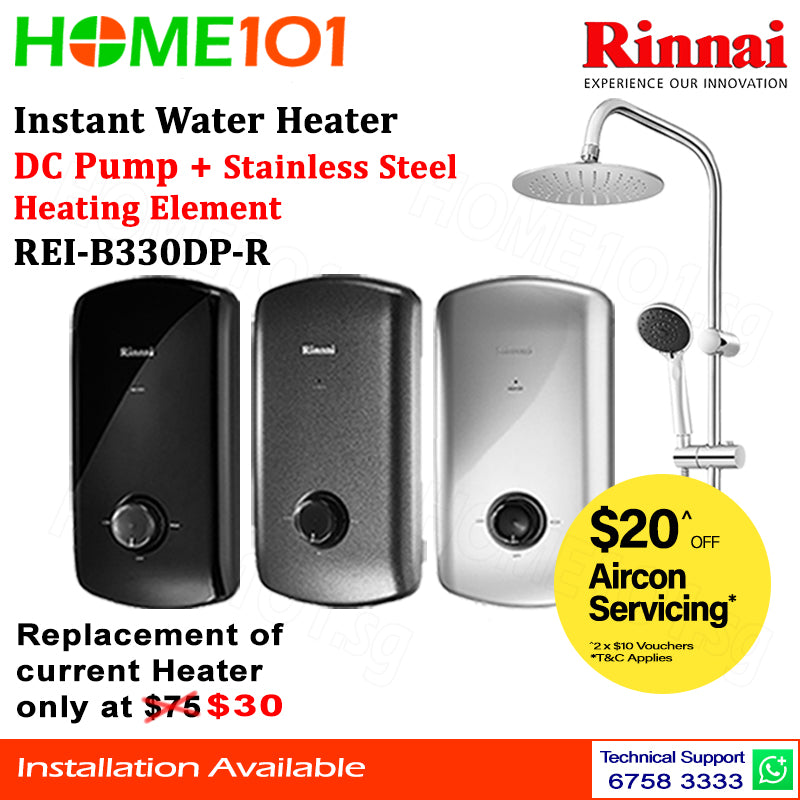 Rinnai Electric Instant Water Heater With DC Pump and Rain Shower Crystal Series