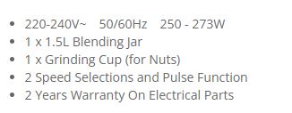 Sona 2in1 Blender 1.5L SB 3012
