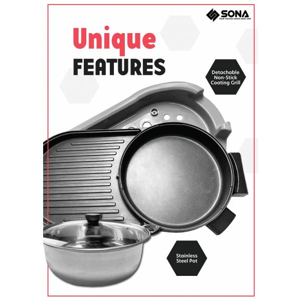 Sona Electric Steam Boat with BBQ Grill SHG 2752