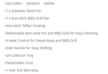 Sona Electric Steam Boat with BBQ Grill SHG 2752