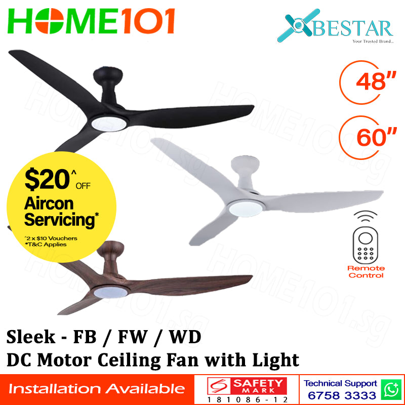 ($1 REPLACEMENT) Bestar DC Motor Ceiling Fan with Remote Control & Light 48”/60” Sleek