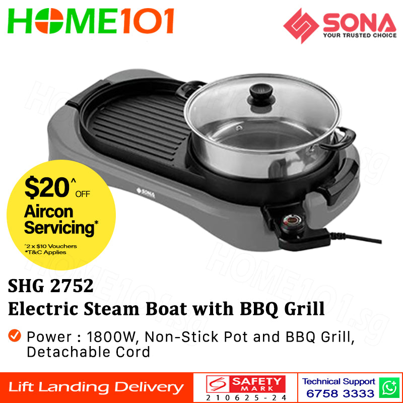 Sona Electric Steam Boat with BBQ Grill SHG 2752