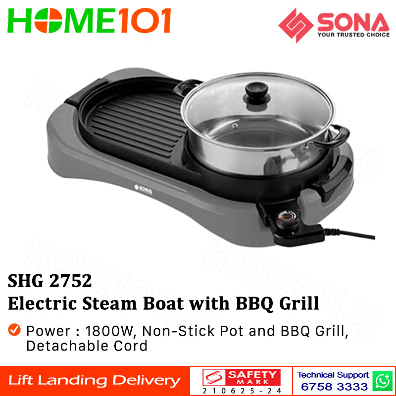 Sona Electric Steam Boat with BBQ Grill SHG 2752