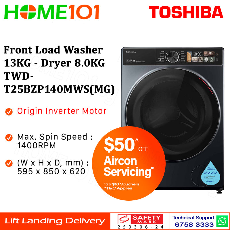 Toshiba Front Load Washer 13KG - Dryer 8.0KG TWD-T25BZP140MWS(MG)