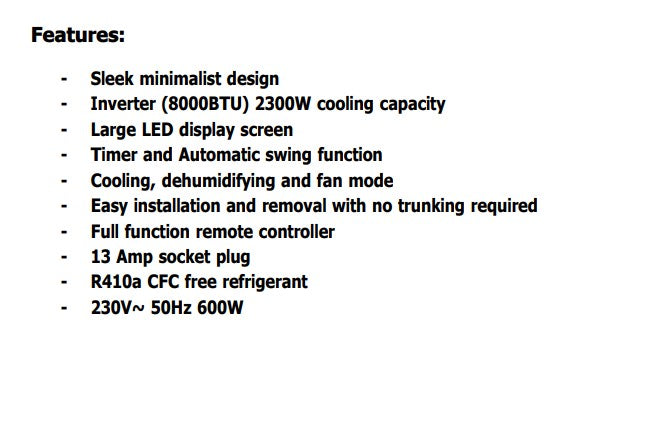 Tecno Inverter Casement Aircon 8000BTU TAC823i