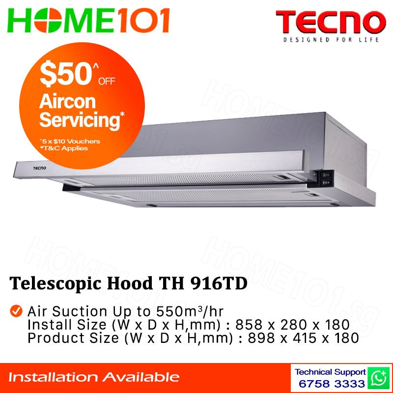 Tecno Telescopic Hood 90cm TH 916TD