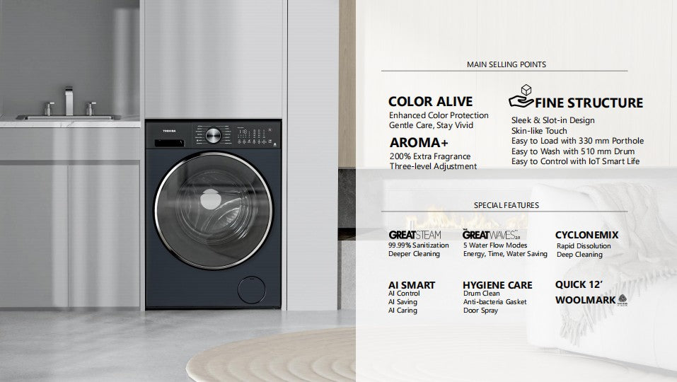 Toshiba Front Load Washer 9.5KG TW-T33B105UWS(WS) || TW-T33B105UWS(MK)