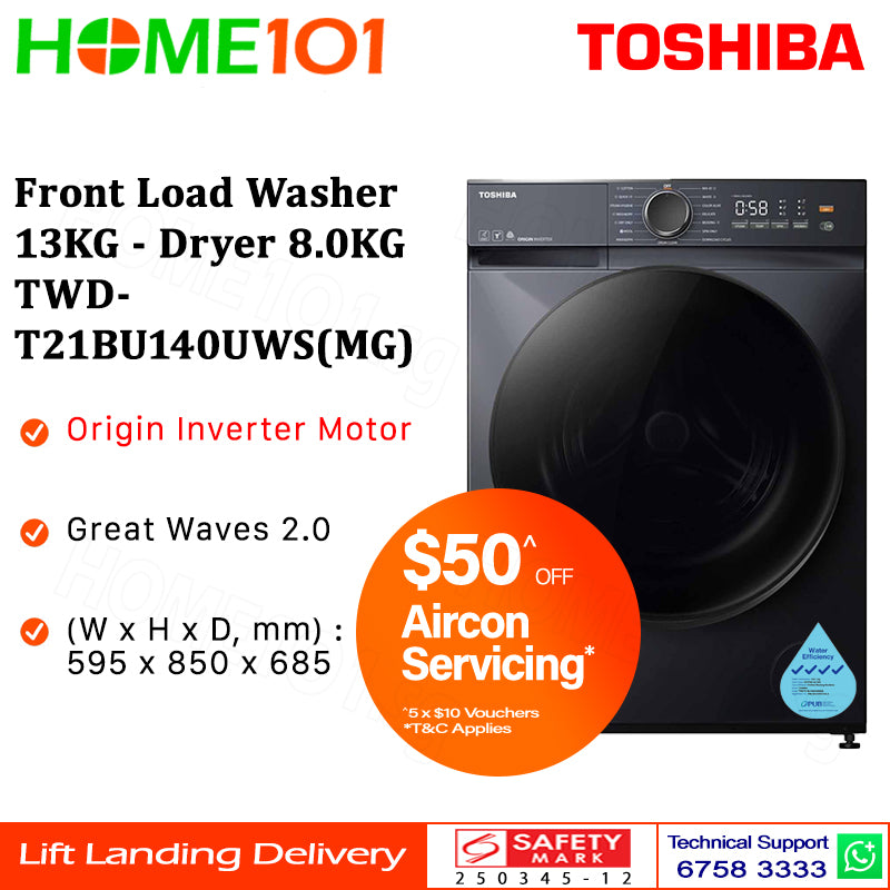 Toshiba Front Load Washer 13KG - Dryer 8.0KG TWD-T21BU140UWS(MG)