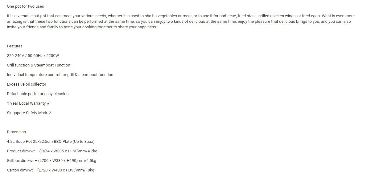 Cornell Electric Table Top Grill With Hotpot 2200W CCGEL98DT