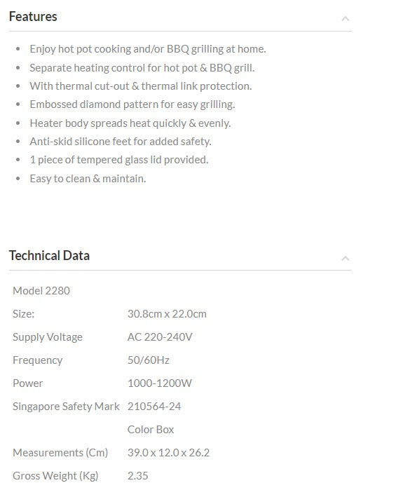 Takahi 2in1 Electric Hot Pot & BBQ Grill 2280