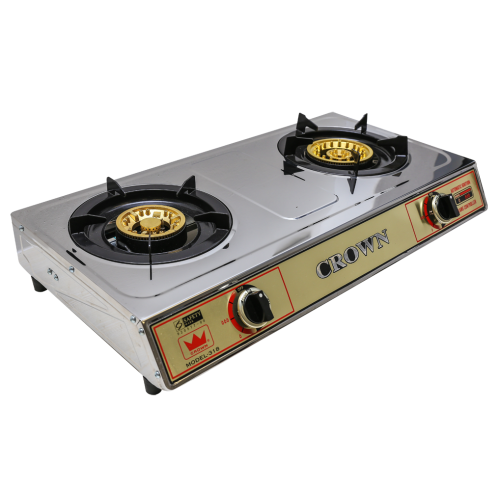 Crown Table Top stainless Steel Double Burner Gas Cooker 318FSD LPG/PUB