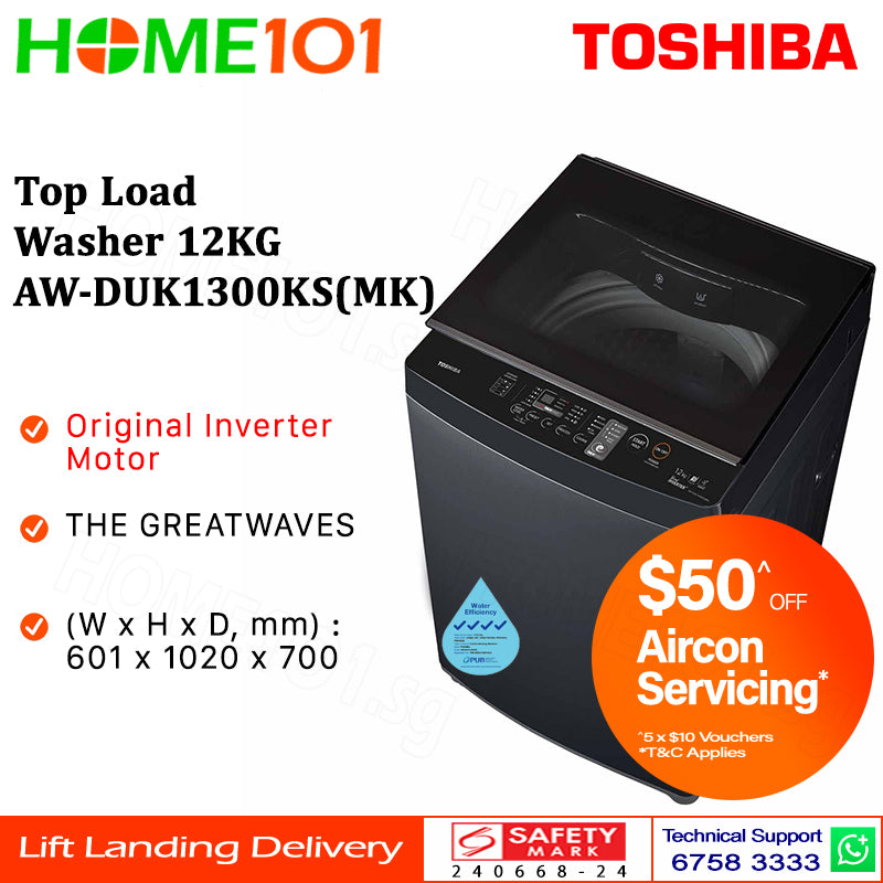 PRE-ORDER (ETA MID JUNE) Toshiba Top Load Washer 12KG AW-DUK1300KS(MK)