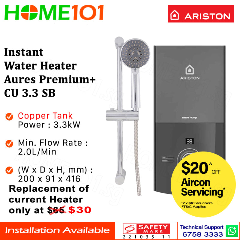 Ariston Instant Water Heater Aures Premium+ CU 3.3 SB