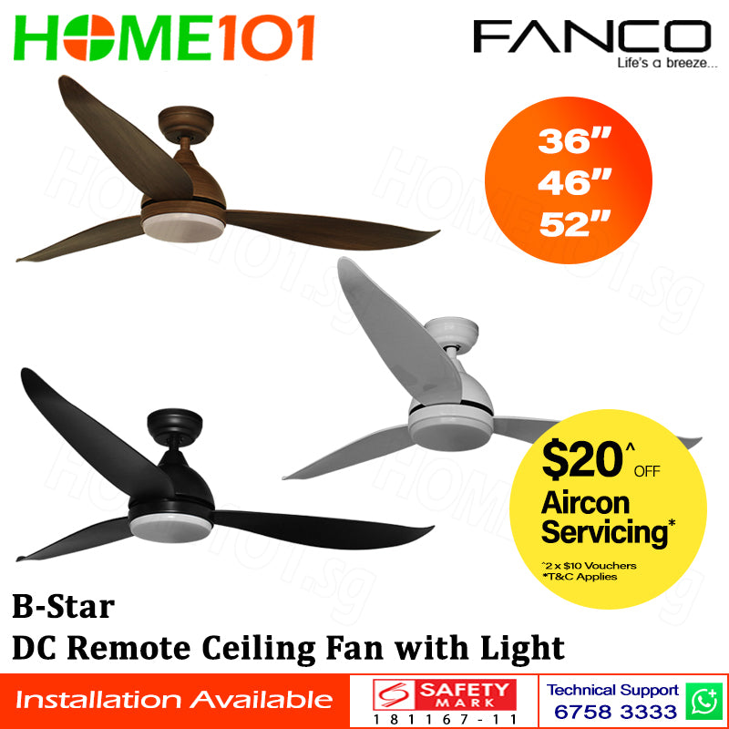 Fanco DC Remote Ceiling Fan with Light 52" B-Star Wood