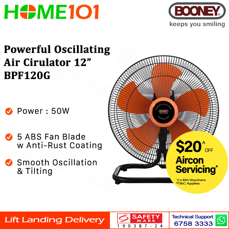 Booney Powerful Oscillating Air Circulator (Floor Fan) 12 Inch BPF120G