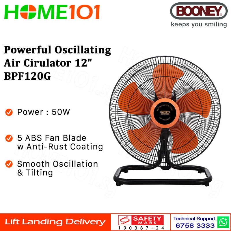 Booney Powerful Oscillating Air Circulator (Floor Fan) 12 Inch BPF120G