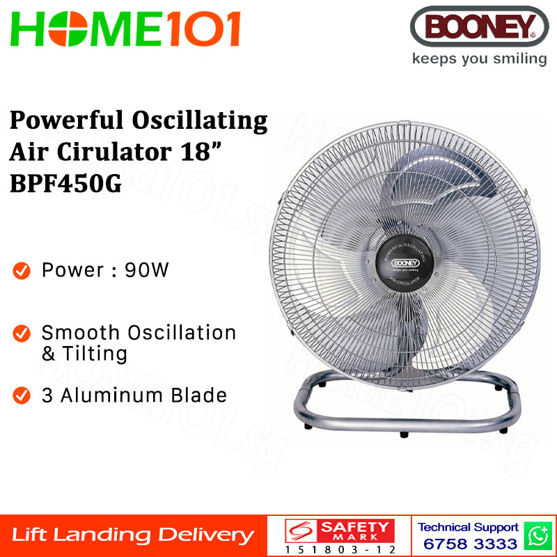 Booney Powerful Oscillating Air Circulator (Floor Fan) 18 Inch BPF450G