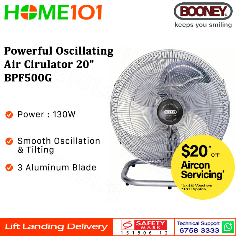 Booney Powerful Oscillating Air Circulator (Floor Fan) 20 Inch BPF500G