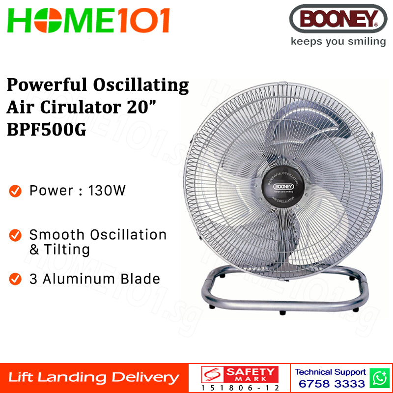 Booney Powerful Oscillating Air Circulator (Floor Fan) 20 Inch BPF500G