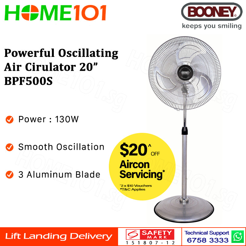 Booney Powerful Oscillating Air Circulator (Stand Fan) 20 Inch BPF500S