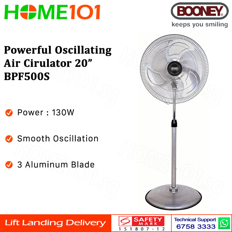 Booney Powerful Oscillating Air Circulator (Stand Fan) 20 Inch BPF500S