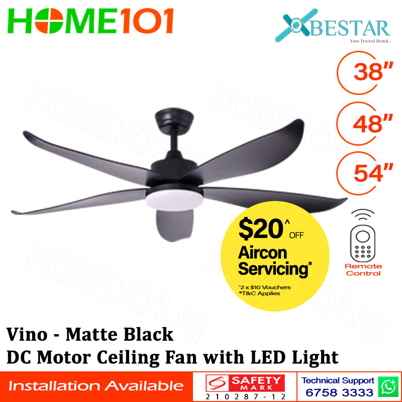 ($1 REPLACEMENT) Bestar DC Motor Ceiling Fan with Remote Control & Light 38”/48”/54” Vino