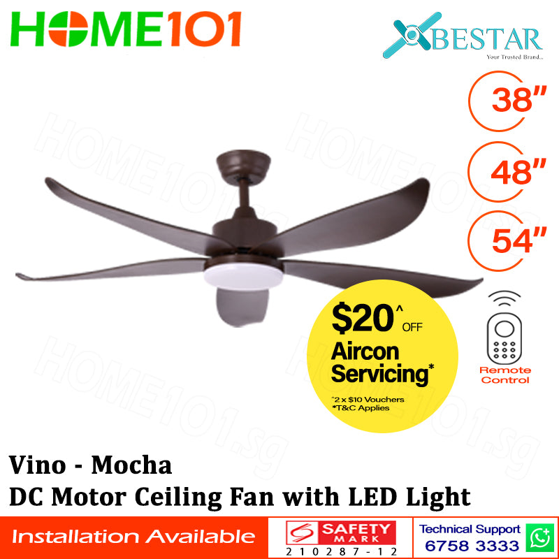 ($1 REPLACEMENT) Bestar DC Motor Ceiling Fan with Remote Control & Light 38”/48”/54” Vino