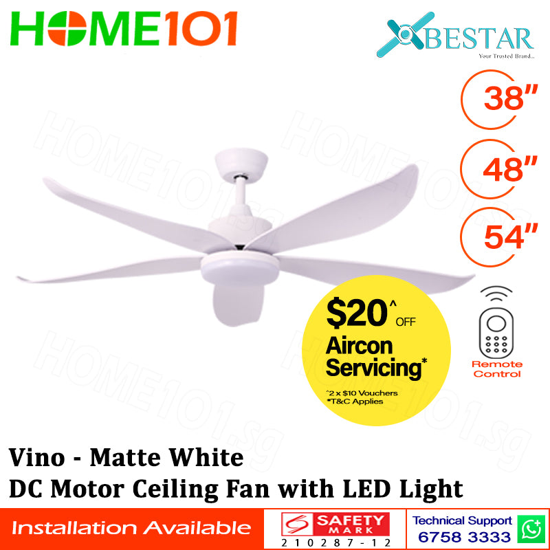 ($1 REPLACEMENT) Bestar DC Motor Ceiling Fan with Remote Control & Light 38”/48”/54” Vino