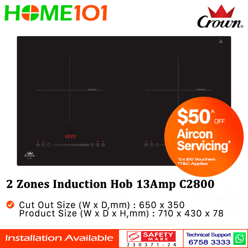 Crown 2 Zones Induction Hob 13Amp C2800