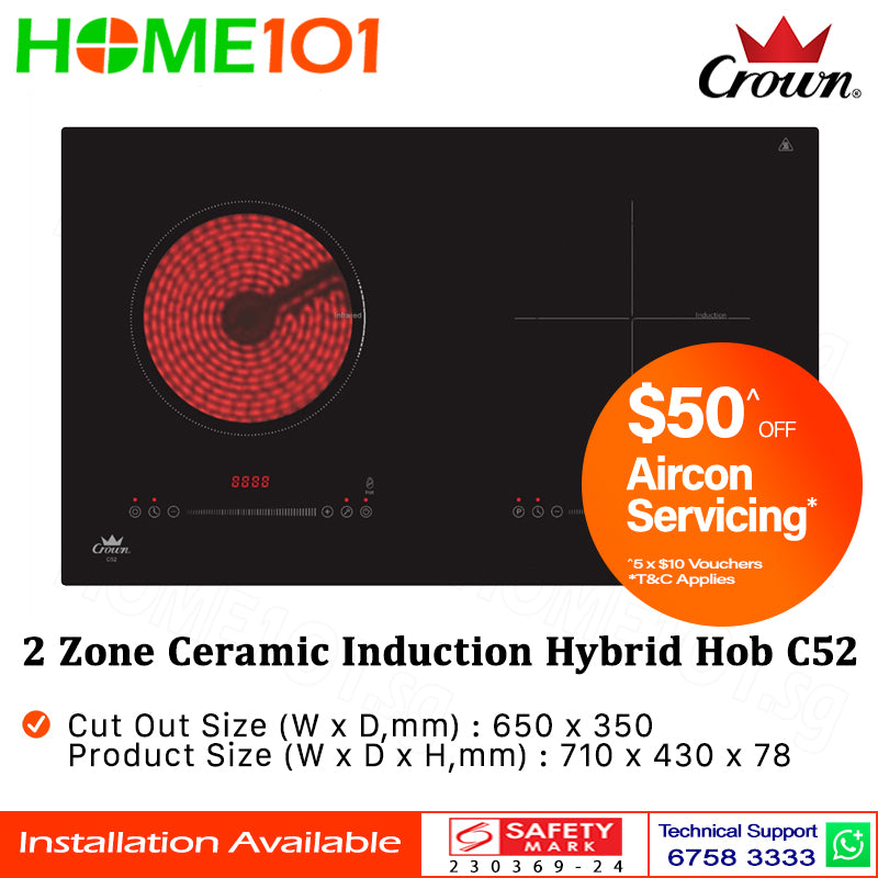 Crown 2 Zone Ceramic Induction Hybrid Hob C52