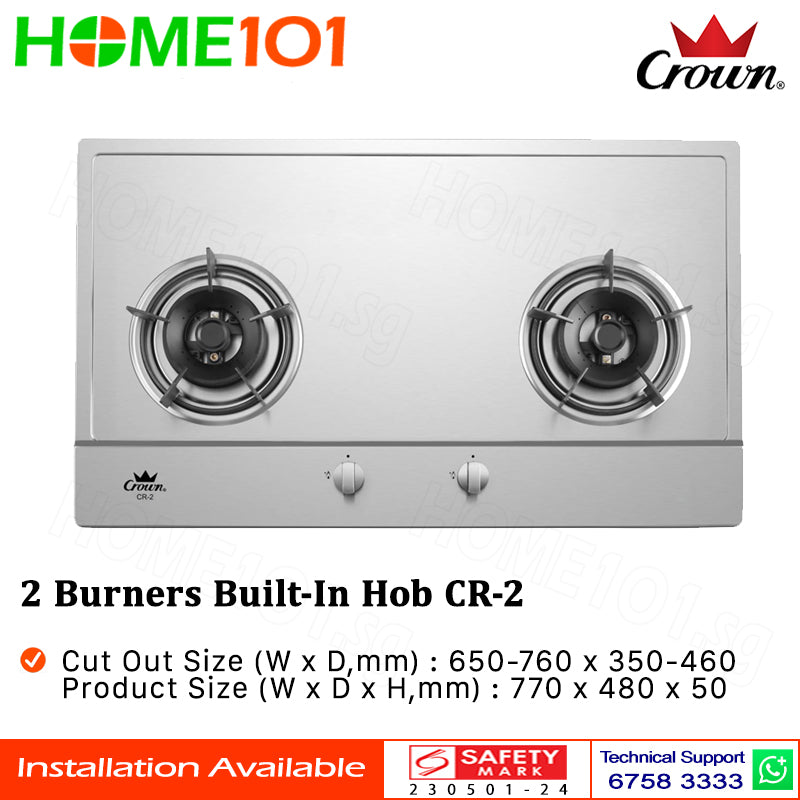 Crown Built-In Hob Stainless Steel 2 Burners CR-2 LPG / PUB - FREE INSTALLATION