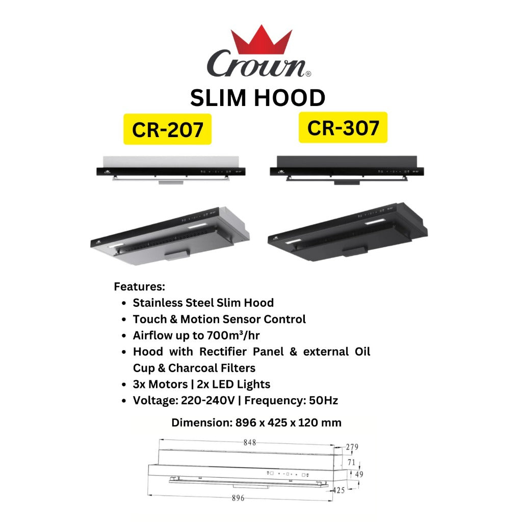 Crown Slimline Hood 90cm CR-207