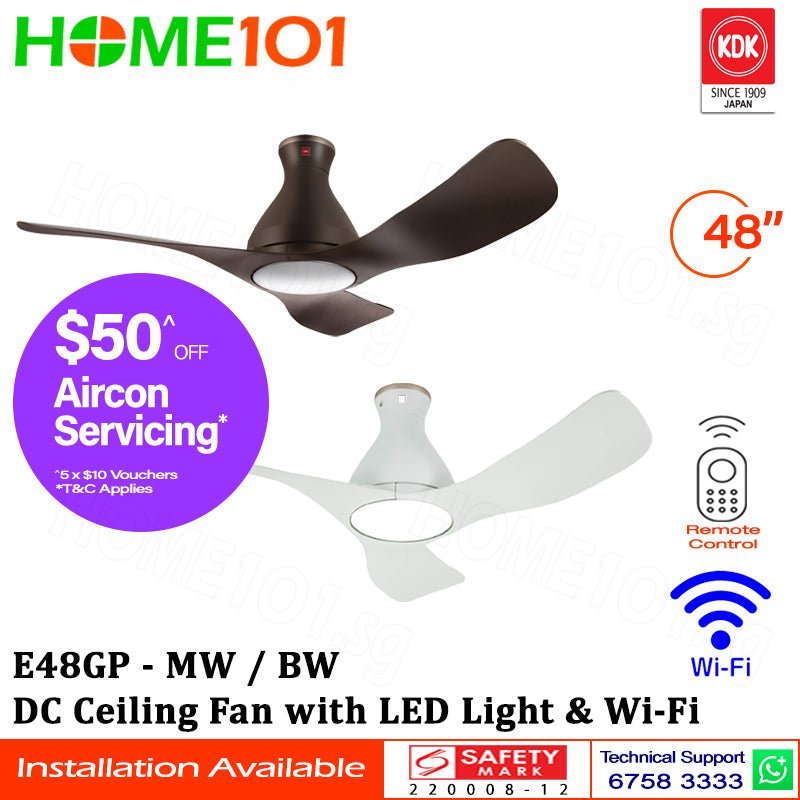 KDK Ceiling Fan with DC Motor LED Light & Wi-Fi 48" E48GP - REPLACEMENT $30.00