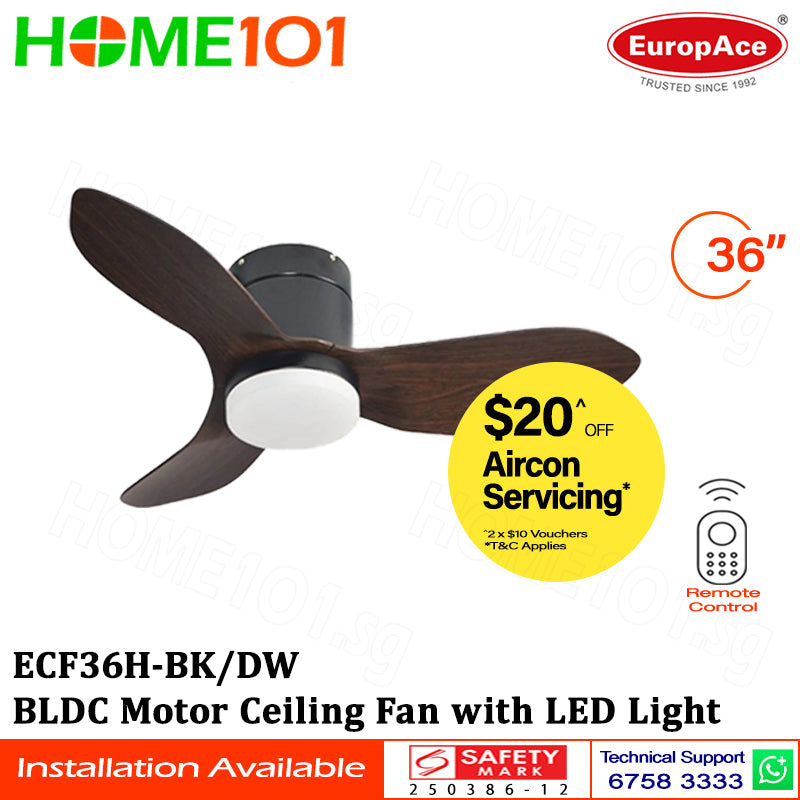 Europace BLDC Motor Ceiling Fan with LED Light & Remote Control 36" ECF36H