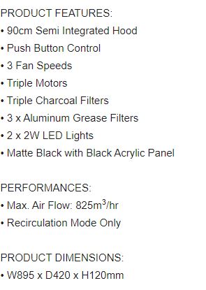 EF Semi Integrated Hood 90cm EFCH 9236T BK