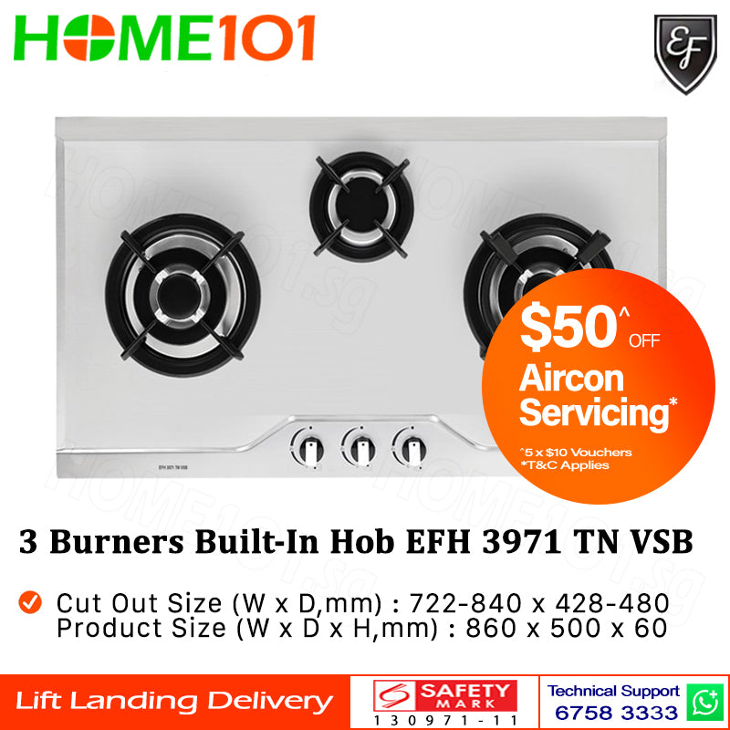 EF Built In Stainless Steel Hob 3 Burners EFH 3971 TN VSB